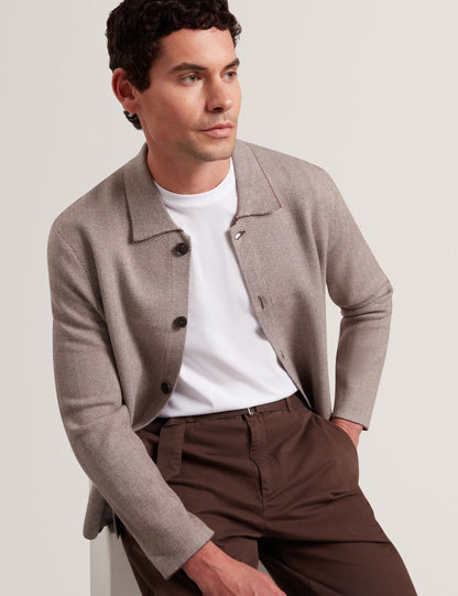 Ted Baker Thimon Herringbone Knit Buttonup Jacket