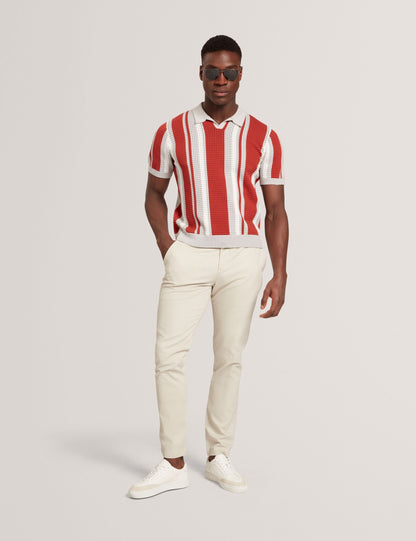 Ted Baker Ealings Striped Pointelle Knit Cotton Polo Shirt