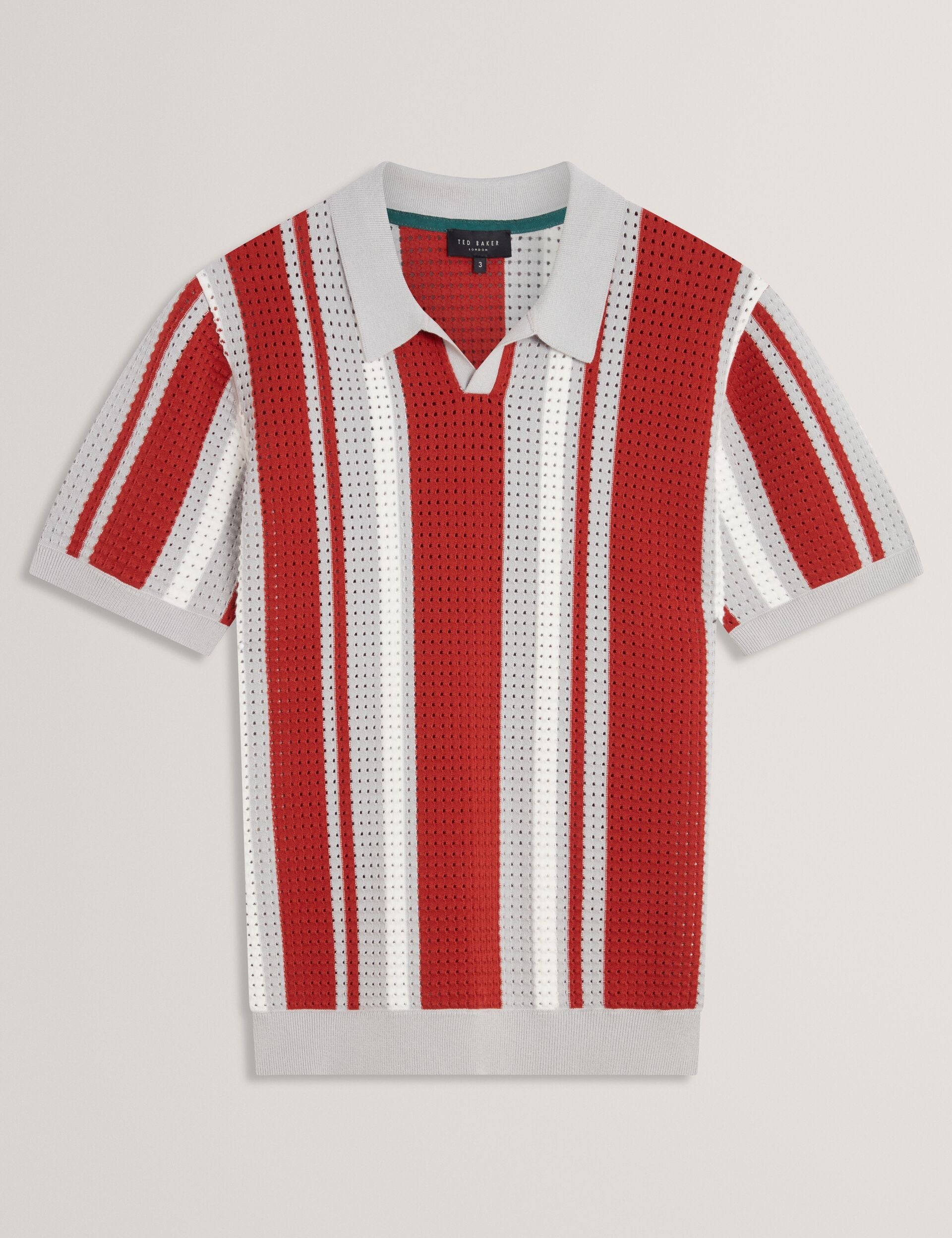 Ted Baker Ealings Striped Pointelle Knit Cotton Polo Shirt
