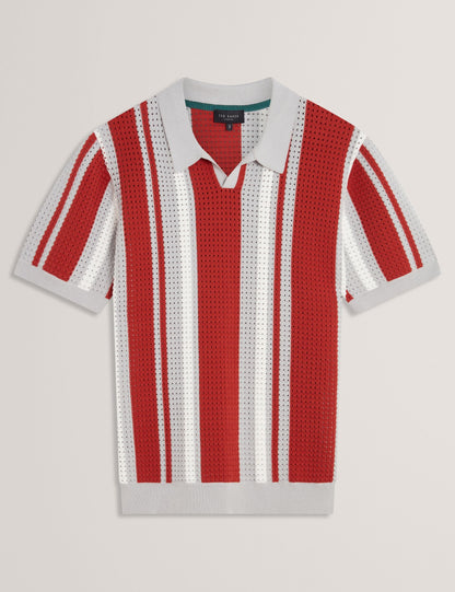 Ted Baker Ealings Striped Pointelle Knit Cotton Polo Shirt