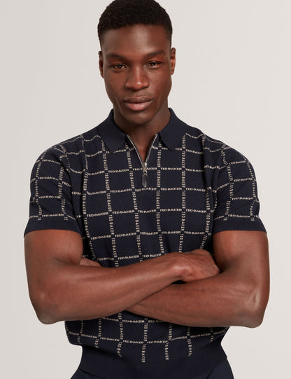 Ted Baker Harlens Branded Check Zip Neck Knit Polo
