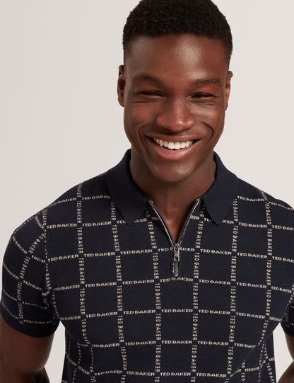 Ted Baker Harlens Branded Check Zip Neck Knit Polo