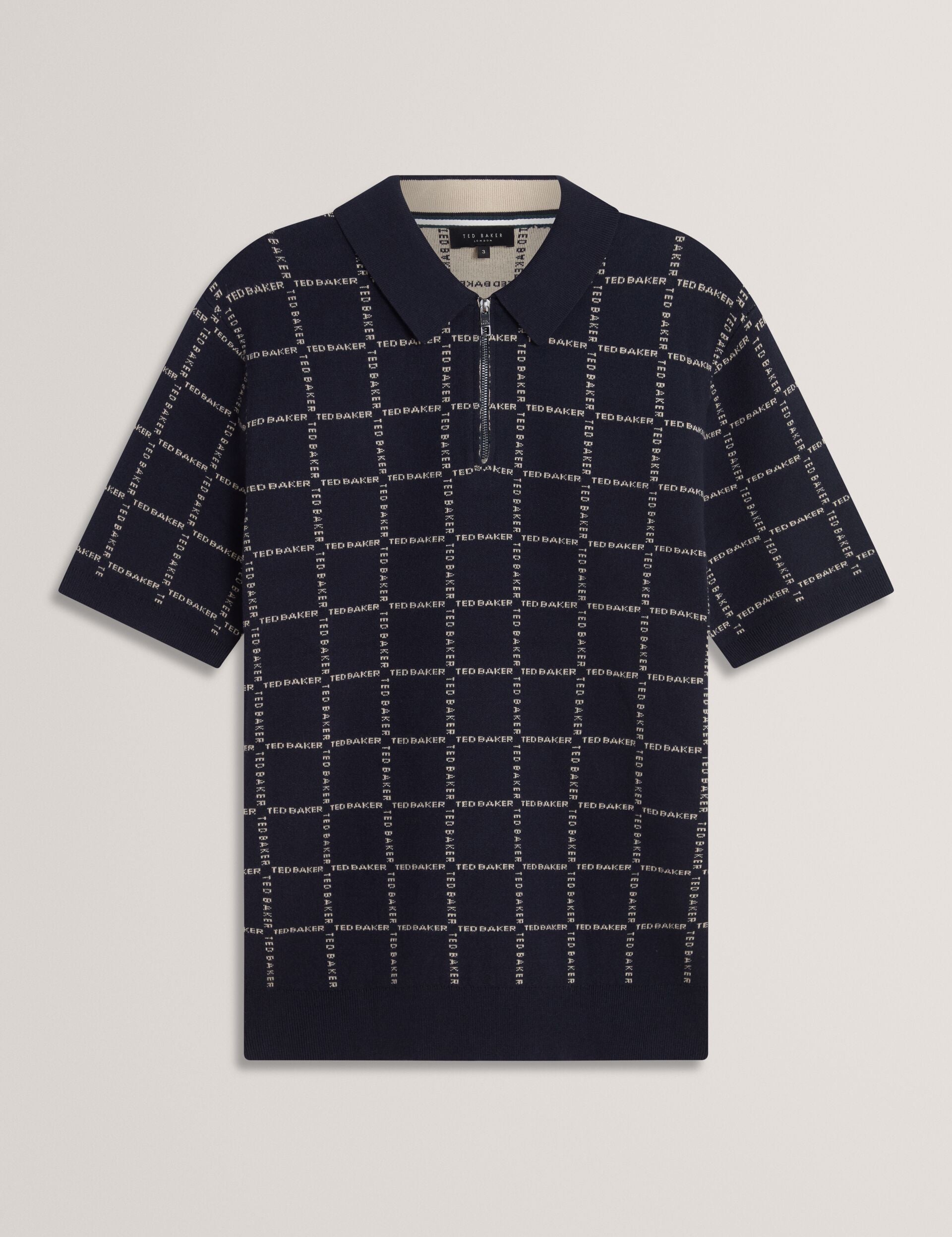 Ted Baker Harlens Branded Check Zip Neck Knit Polo