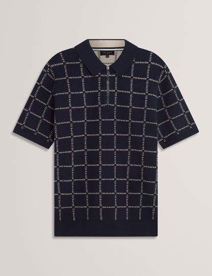 Ted Baker Harlens Branded Check Zip Neck Knit Polo