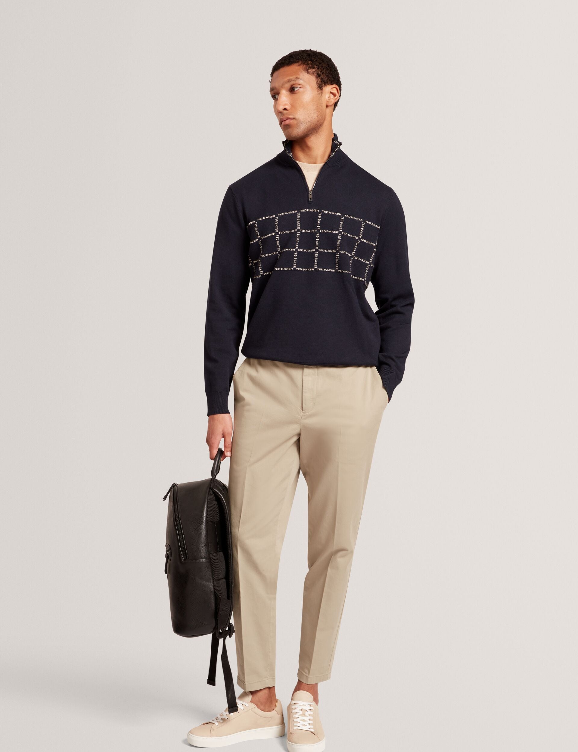Ted Baker Robinsn Branded Check Panel Half Zip Jumper