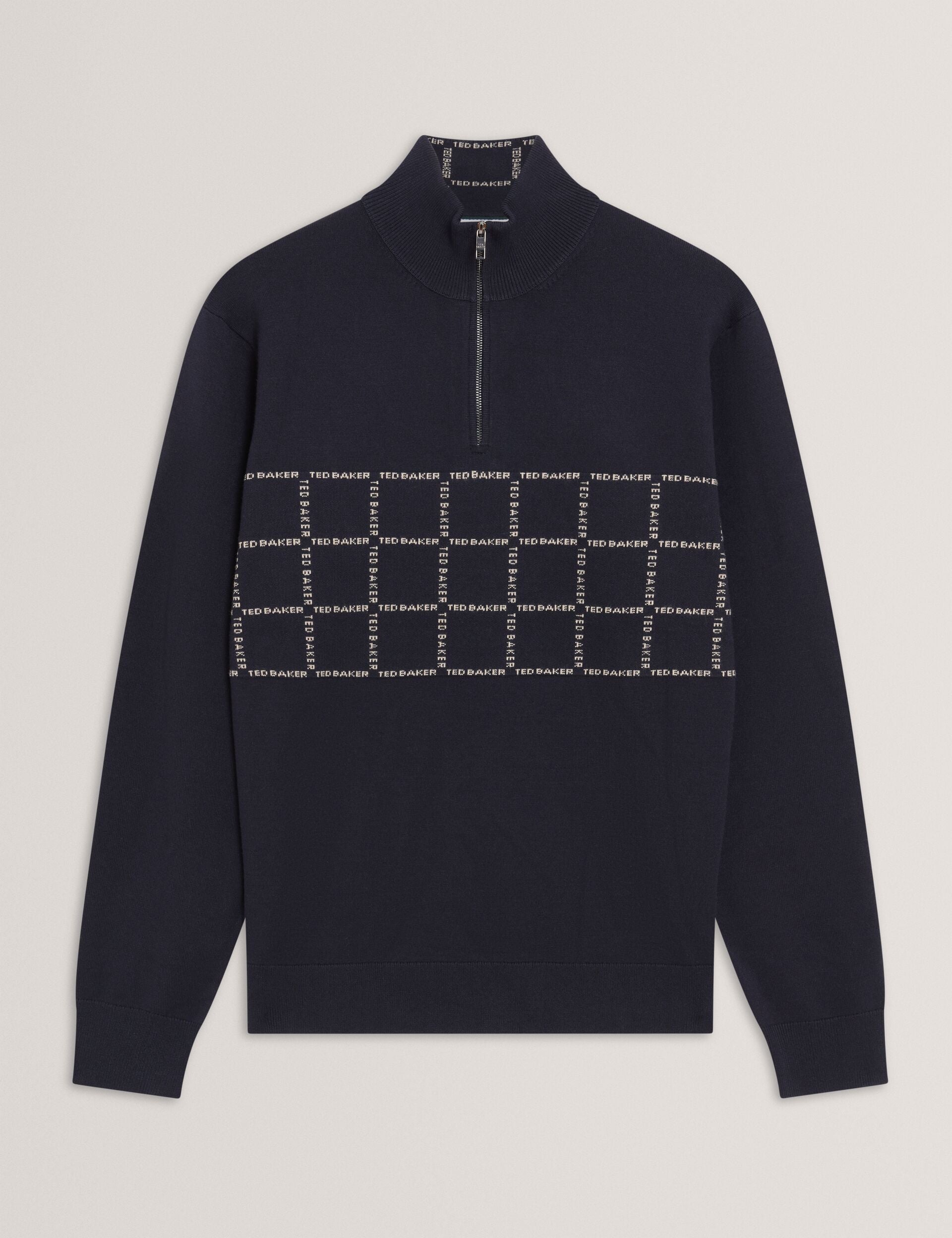 Ted Baker Robinsn Branded Check Panel Half Zip Jumper