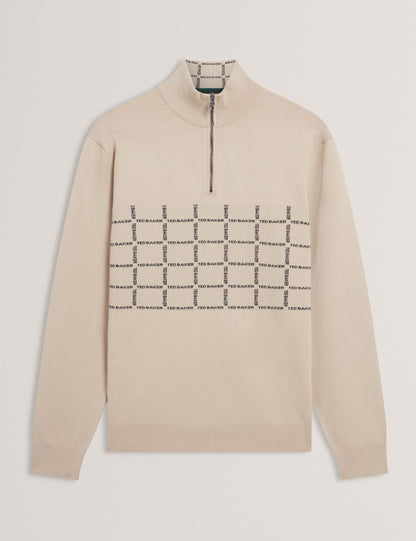 Ted Baker Robinsn Branded Check Panel Half Zip Jumper