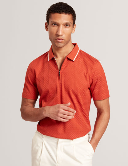 Ted Baker Cophen T Texture Zip Neck Short Sleeve Polo In Orange