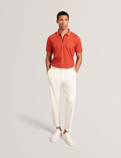 Ted Baker Cophen T Texture Zip Neck Short Sleeve Polo In Orange