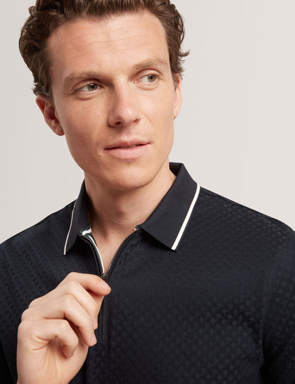 Ted Baker Cophen T Texture Zip Neck Short Sleeve Polo In Navy