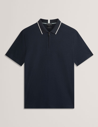 Ted Baker Cophen T Texture Zip Neck Short Sleeve Polo In Navy