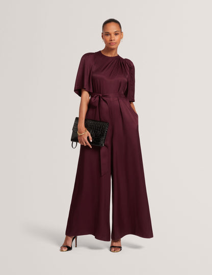 Ted Baker Taupa Satin Flutter Sleeve Wide Leg Jumpsuit Women's