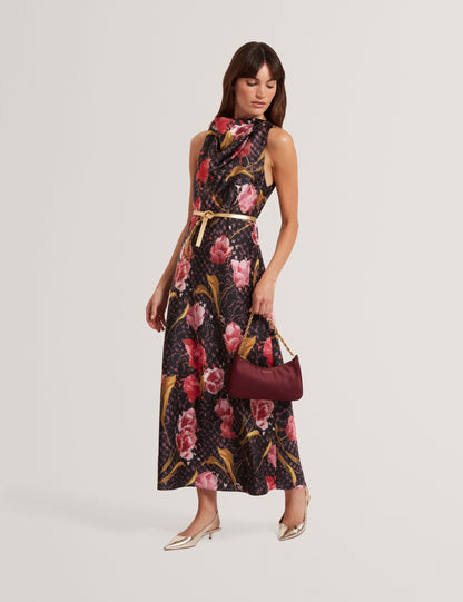 Ted Baker Twilli Floral Check Cowl Neck Satin Midi Dress Women's