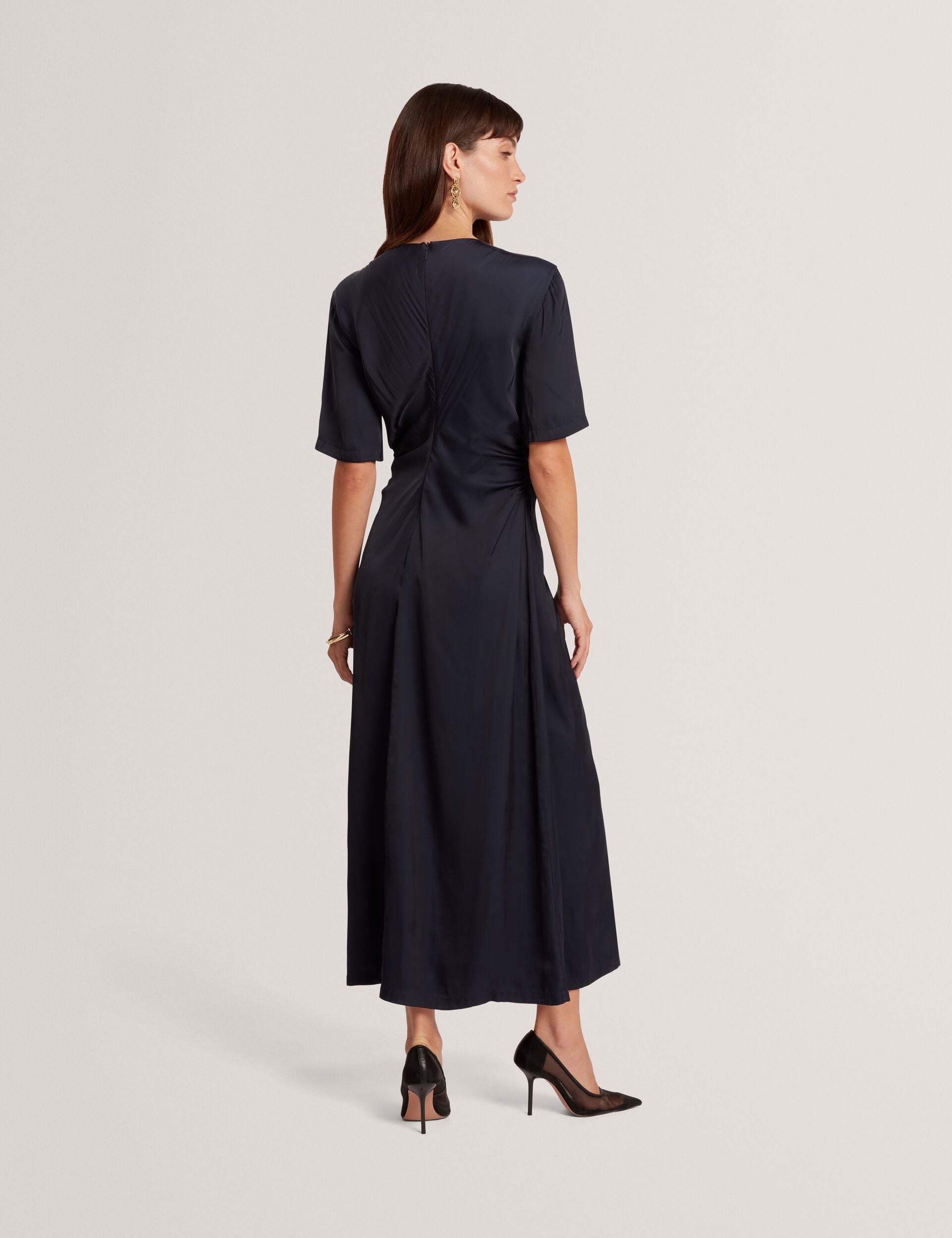 Ted Baker Plumma Satin Ruched Waist Short Sleeve Midi Dress Women's