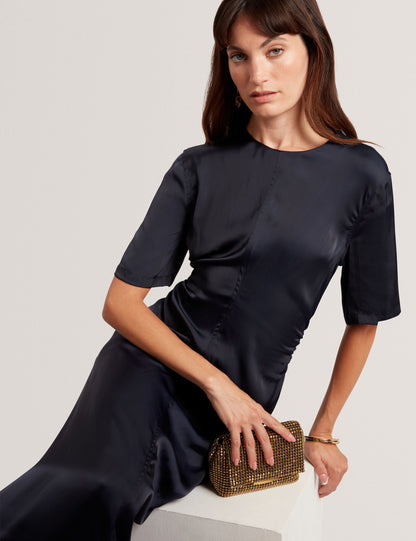 Ted Baker Plumma Satin Ruched Waist Short Sleeve Midi Dress Women's