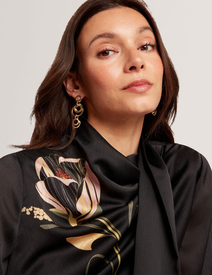 Ted Baker Ortuga Nouveau Swirl Tie Neck Long Sleeve Blouse Women's