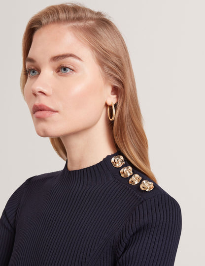 Ted Baker Lilano Ribbed Skater Dress With Rose Buttons In Navy Women's