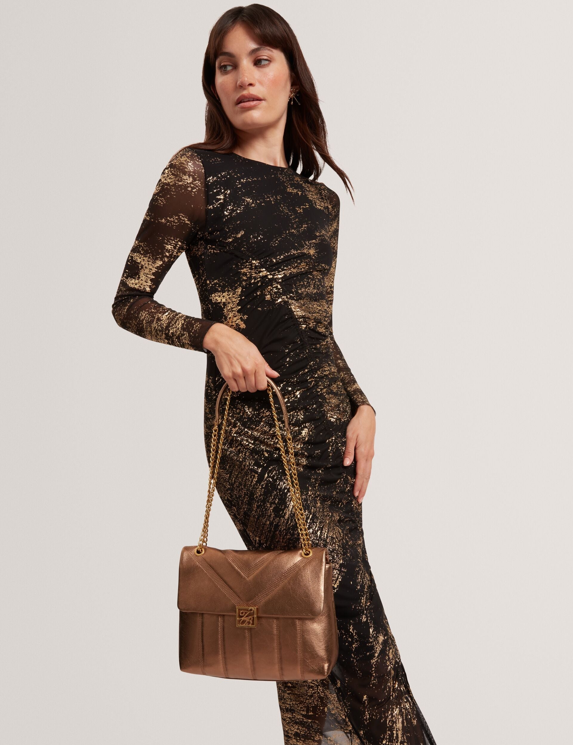 Ted Baker Anisiaa Metallic Leather Tb Detail Shoulder Bag Women's