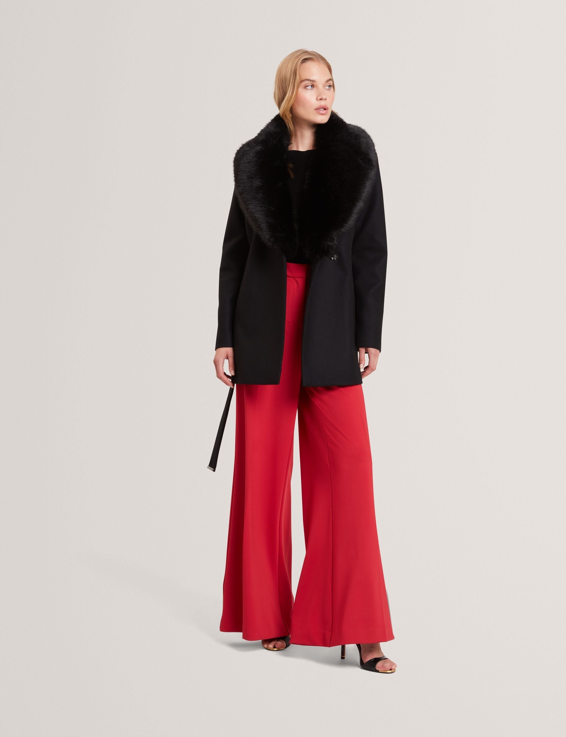 Ted Baker Toroja Faux Fur Collar Short Wrap Coat Women's