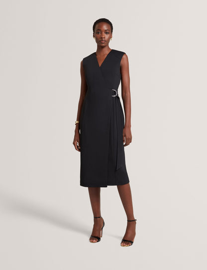Ted Baker Black Tailored Sleeveless Wrap Midi Dress Women's