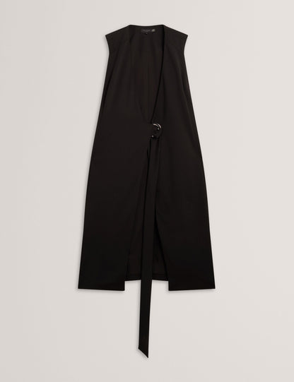 Ted Baker Black Tailored Sleeveless Wrap Midi Dress Women's