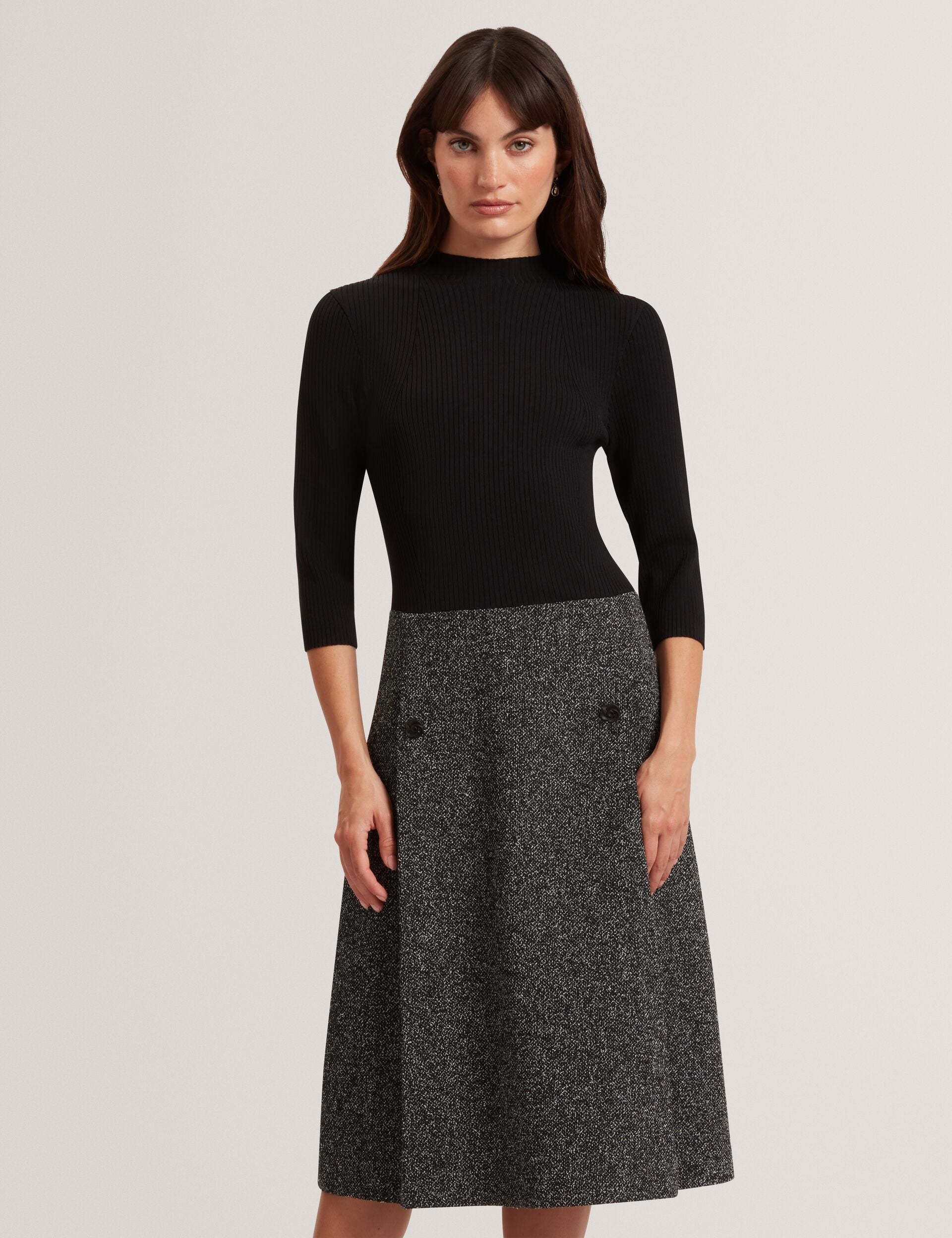 Ted Baker Ekaad Boucle Midi Illusion Dress With Knit Top Women's