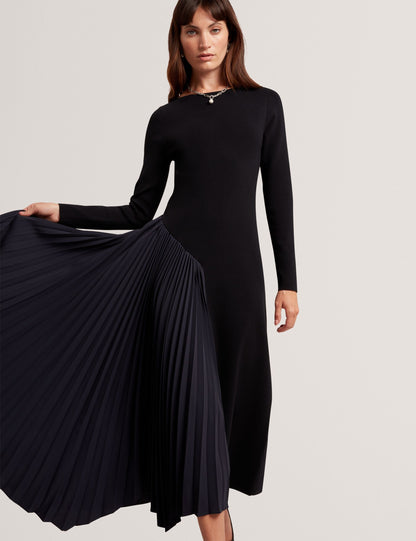 Ted Baker Belviee Pleated Panel Long Sleeve Knit Midi Dress Women's