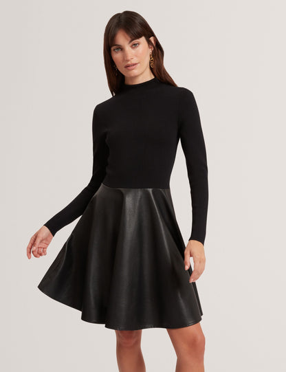 Ted Baker Milioa Knit Faux Leather Illusion Skater Dress Women's