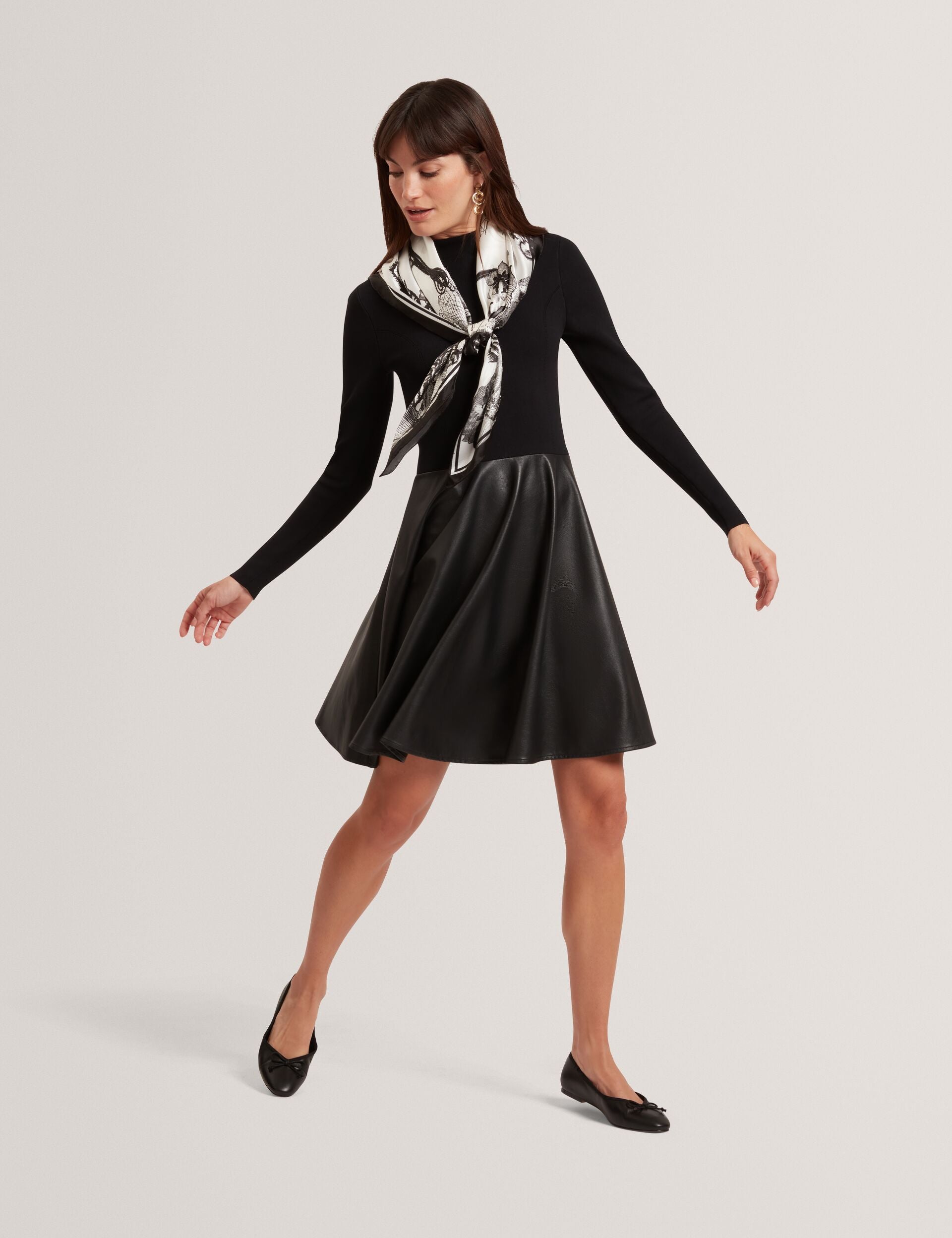 Ted Baker Milioa Knit Faux Leather Illusion Skater Dress Women's