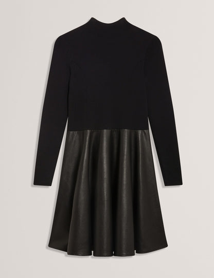 Ted Baker Milioa Knit Faux Leather Illusion Skater Dress Women's