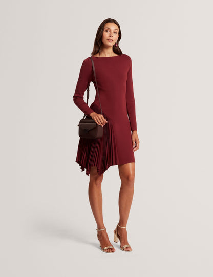 Ted Baker Nalree Pleated Panel Long Sleeve Knit Mini Dress Women's
