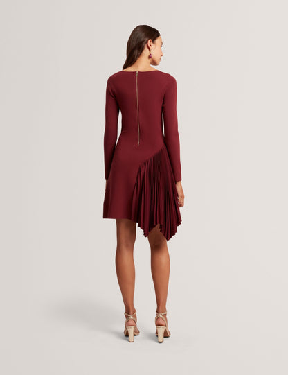 Ted Baker Nalree Pleated Panel Long Sleeve Knit Mini Dress Women's