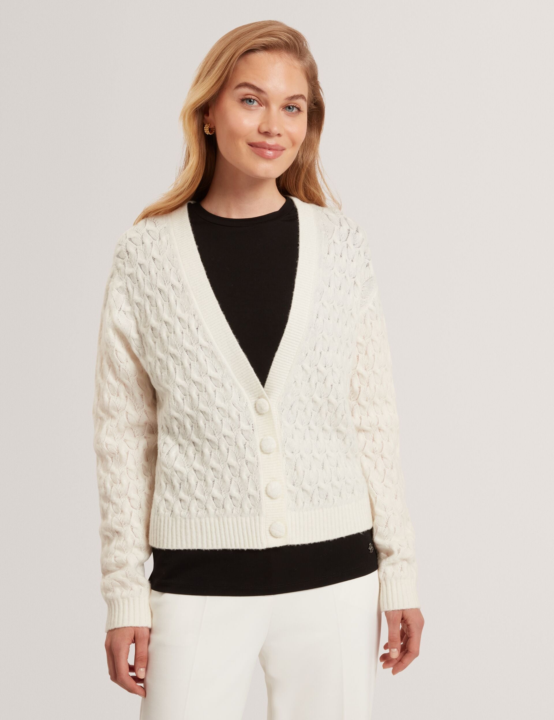 Ted Baker Kylana Cable Knit Vneck Wool Cardigan Women's