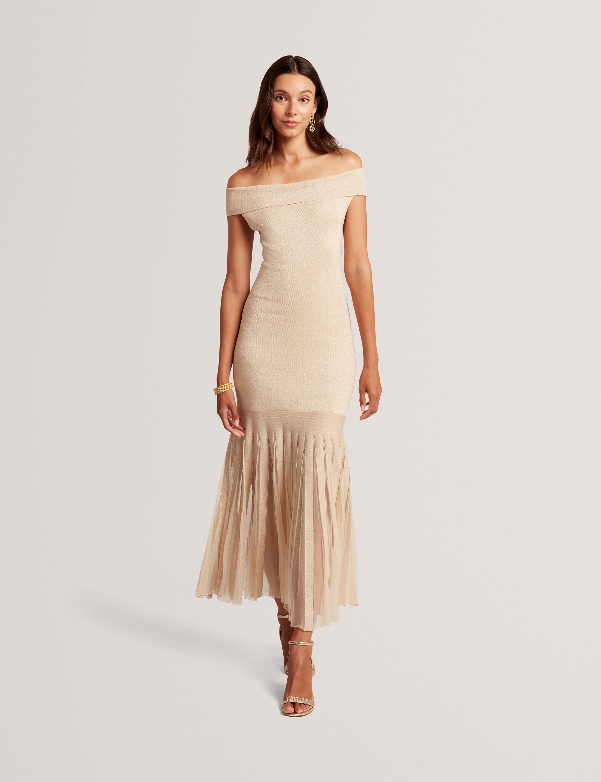 Ted Baker Rylla Metallic Bardot Maxi Dress With Sheer Hem Women's