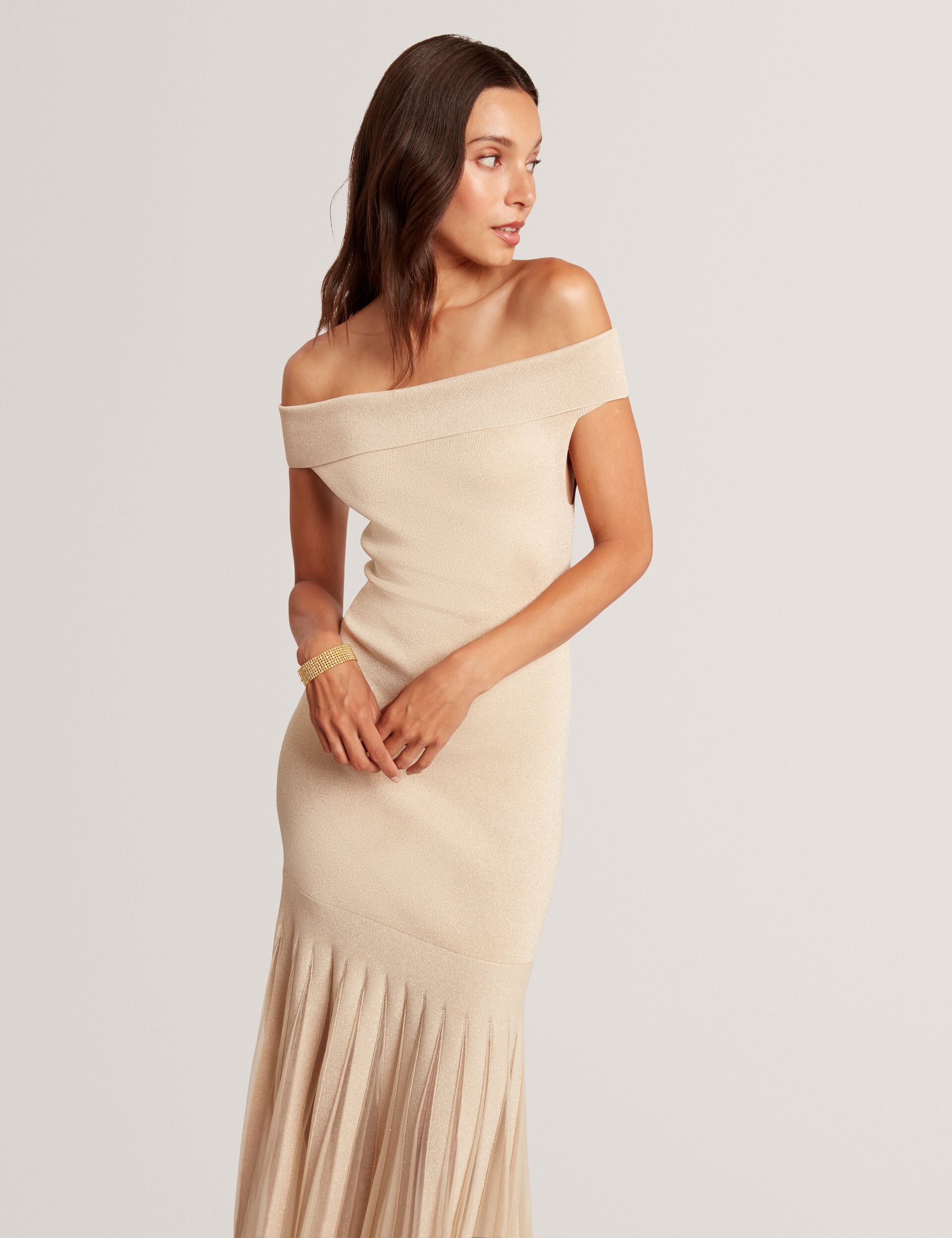 Ted Baker Rylla Metallic Bardot Maxi Dress With Sheer Hem Women's