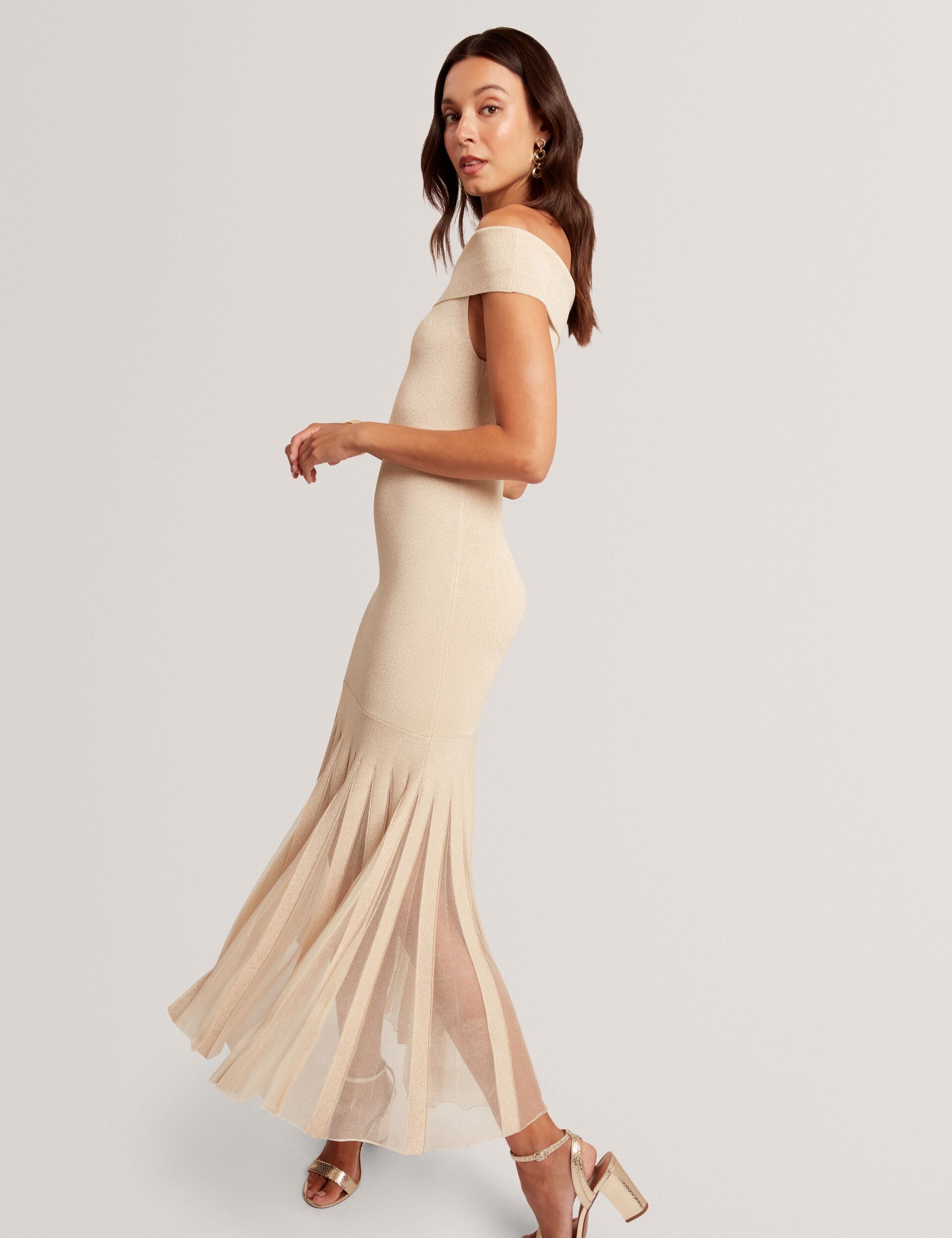 Ted Baker Rylla Metallic Bardot Maxi Dress With Sheer Hem Women's – Kicks  Machine