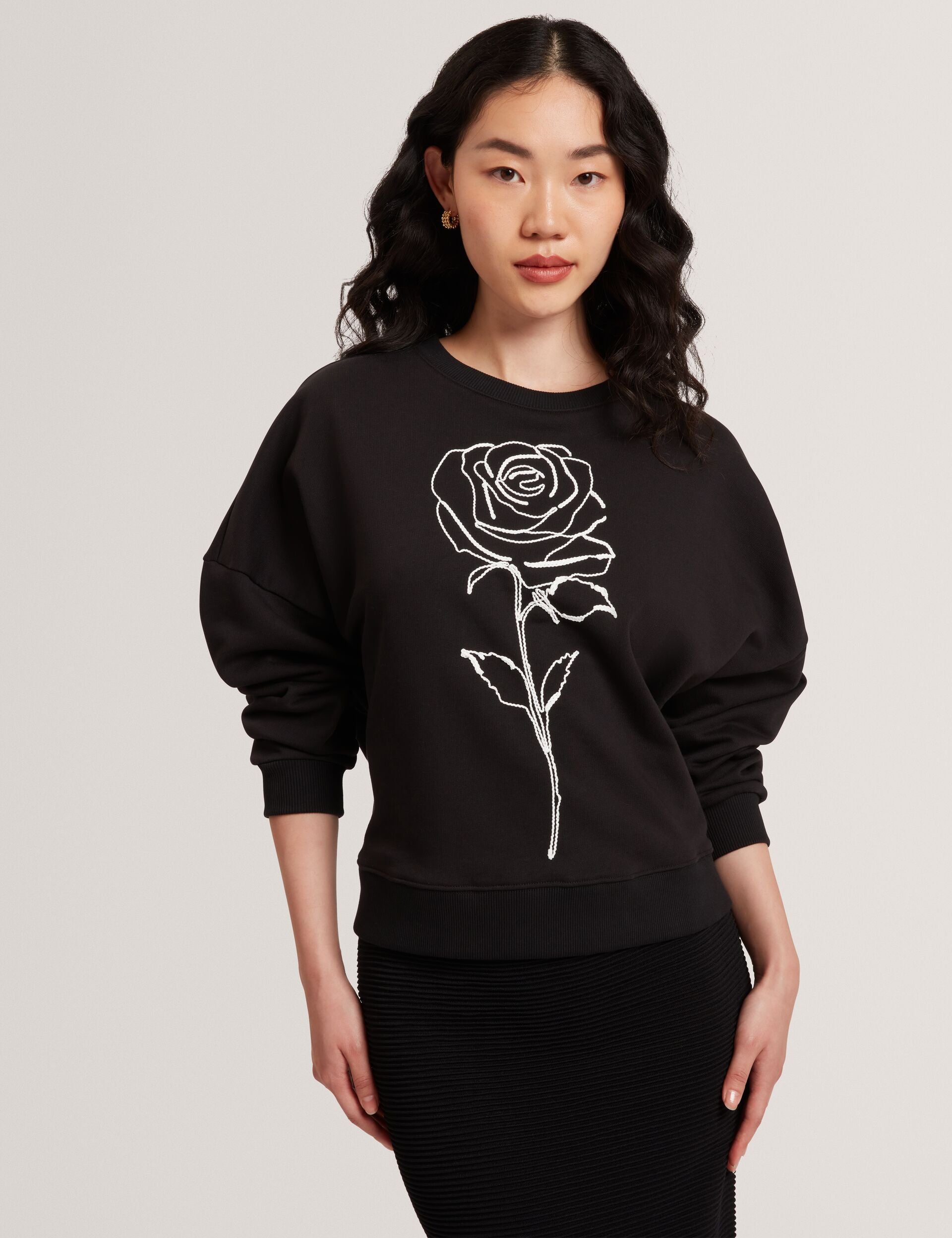 Ted Baker Marssia Embroidered Rose Graphic Cotton Sweatshirt Women's