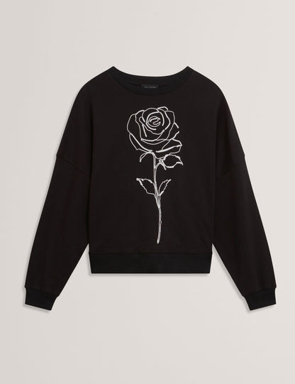 Ted Baker Marssia Embroidered Rose Graphic Cotton Sweatshirt Women's