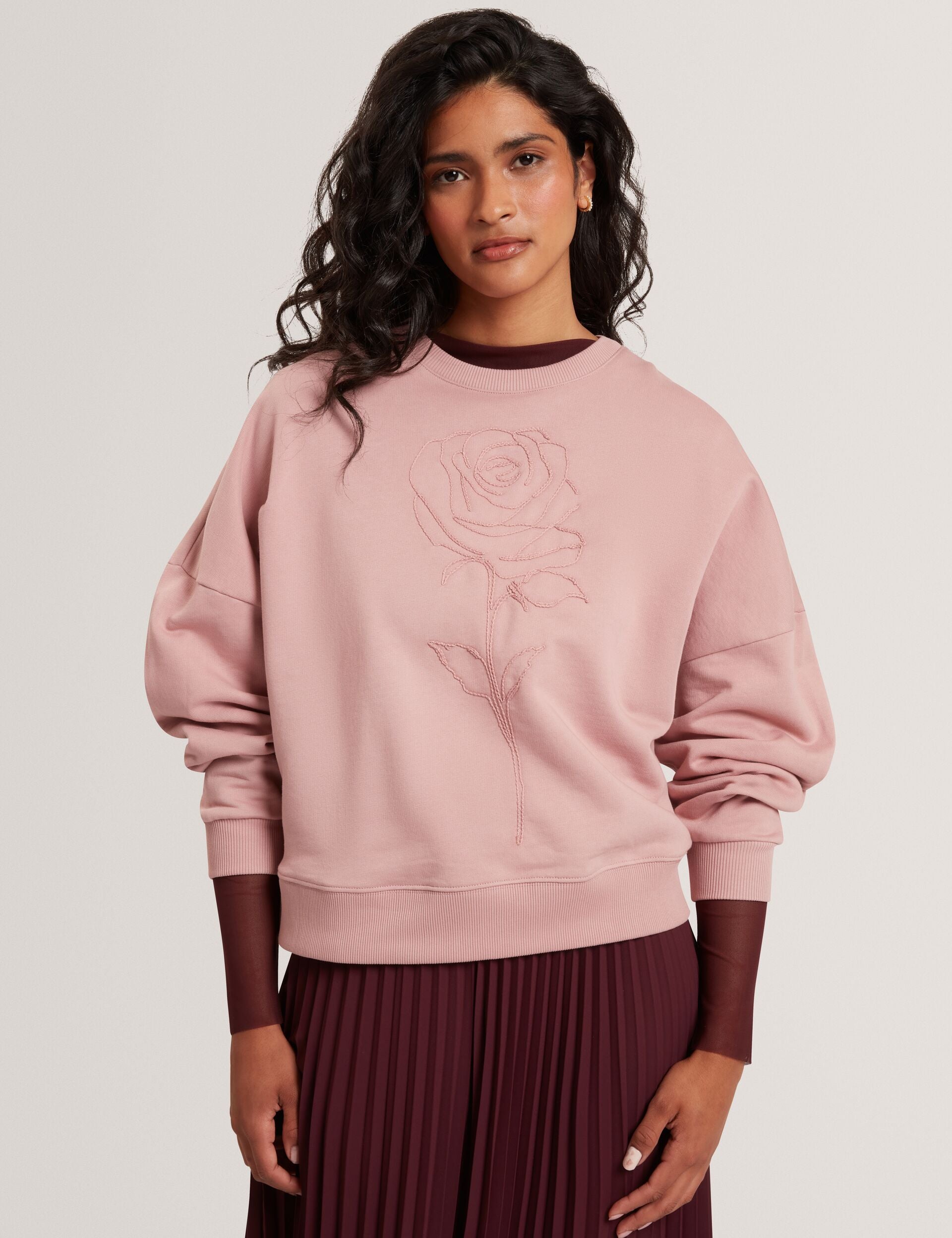 Ted Baker Marssia Embroidered Rose Graphic Cotton Sweatshirt Women's