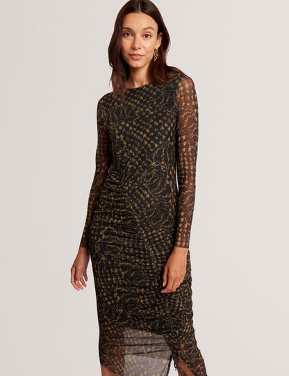 Ted Baker Maemii Printed Mesh Ruched Bodycon Midi Dress Women's