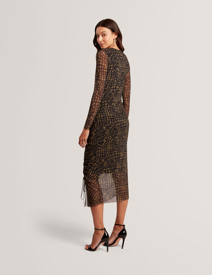 Ted Baker Maemii Printed Mesh Ruched Bodycon Midi Dress Women's