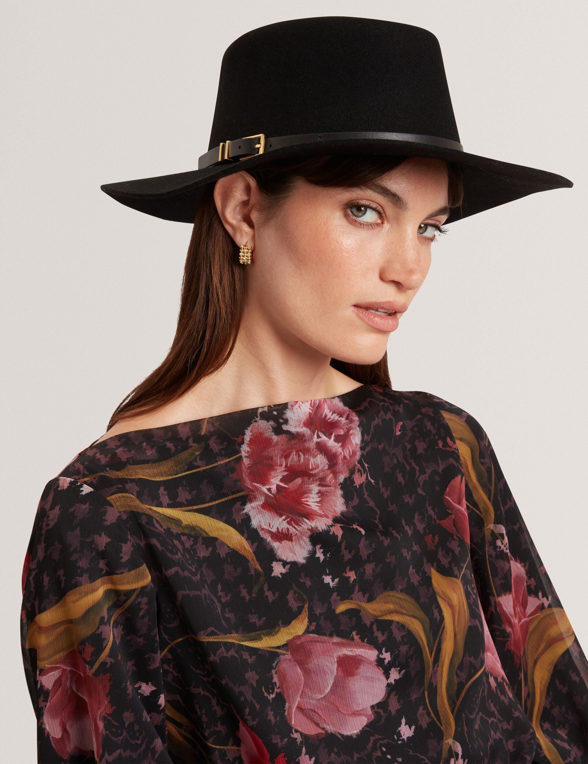 Ted Baker Jillli Leather Buckle Pure Wool Fedora Hat Women's