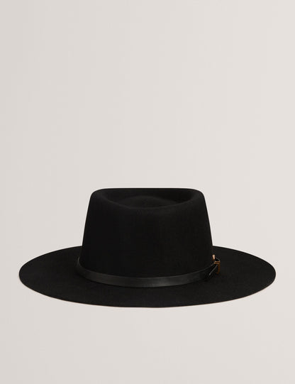 Ted Baker Jillli Leather Buckle Pure Wool Fedora Hat Women's