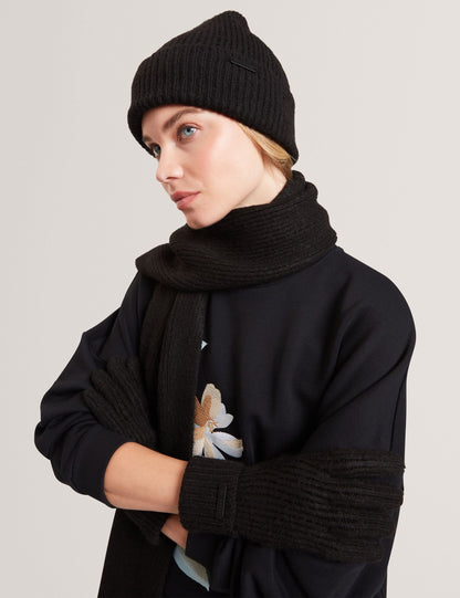 Ted Baker Lidiaas Wool Blend Ribbed Knit Beanie Hat In Black Women's