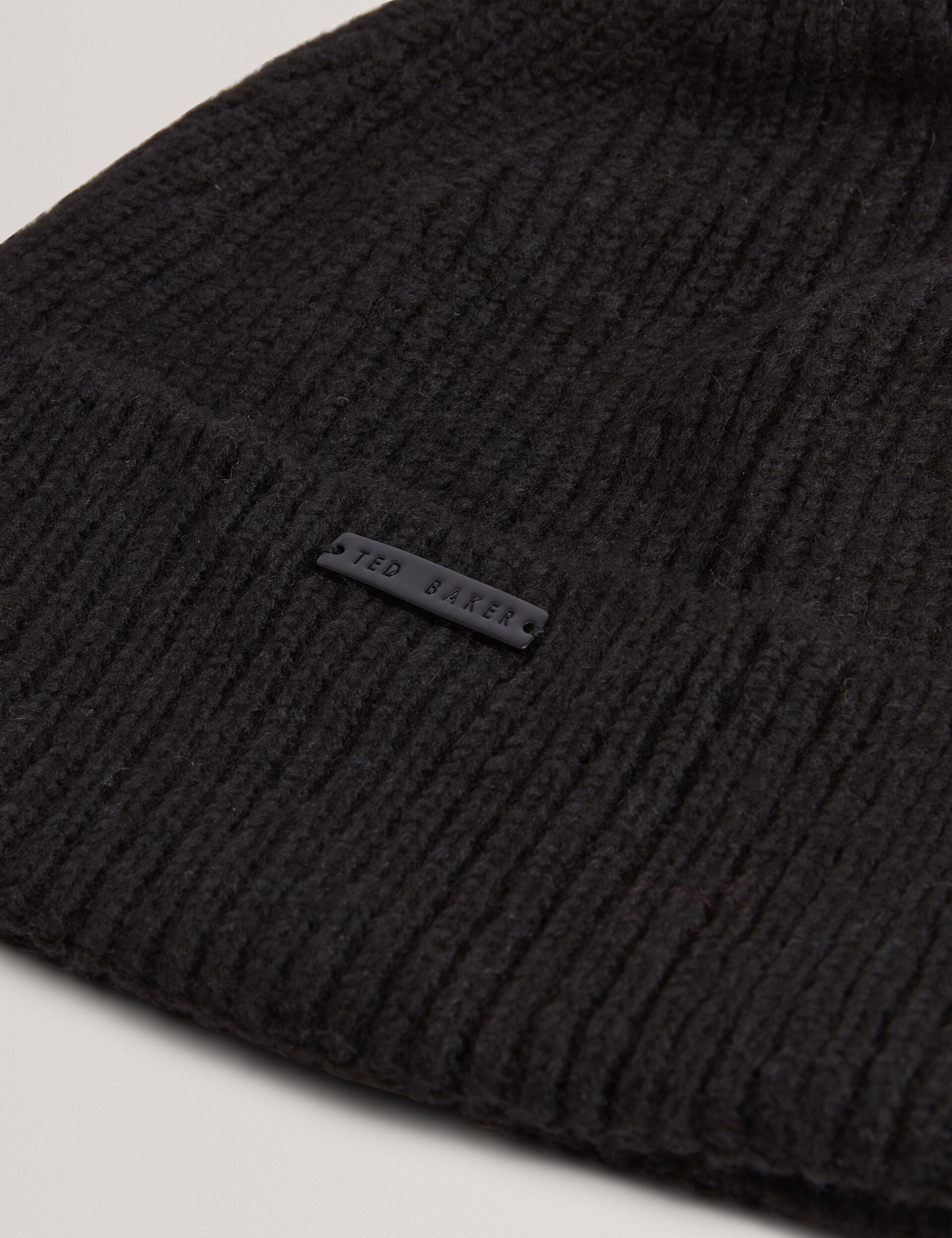 Ted Baker Lidiaas Wool Blend Ribbed Knit Beanie Hat In Black Women's