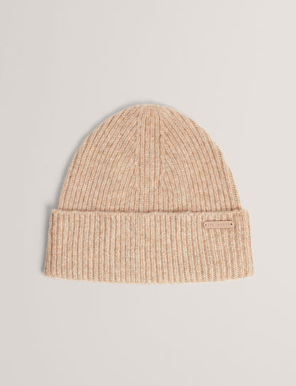 Ted Baker Lidiaas Wool Blend Ribbed Knit Beanie Hat In Camel Women's