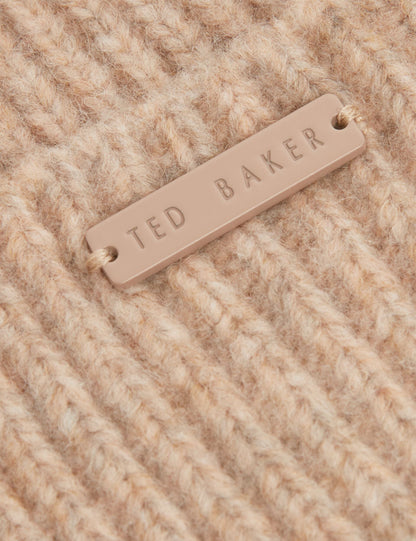 Ted Baker Lidiaas Wool Blend Ribbed Knit Beanie Hat In Camel Women's