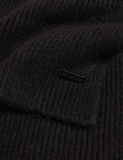 Ted Baker Lidiies Ribbed Wool Blend Knitted Scarf In Black Women's