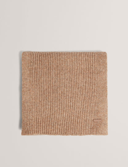 Ted Baker Lidiies Ribbed Wool Blend Knitted Scarf In Camel Women's