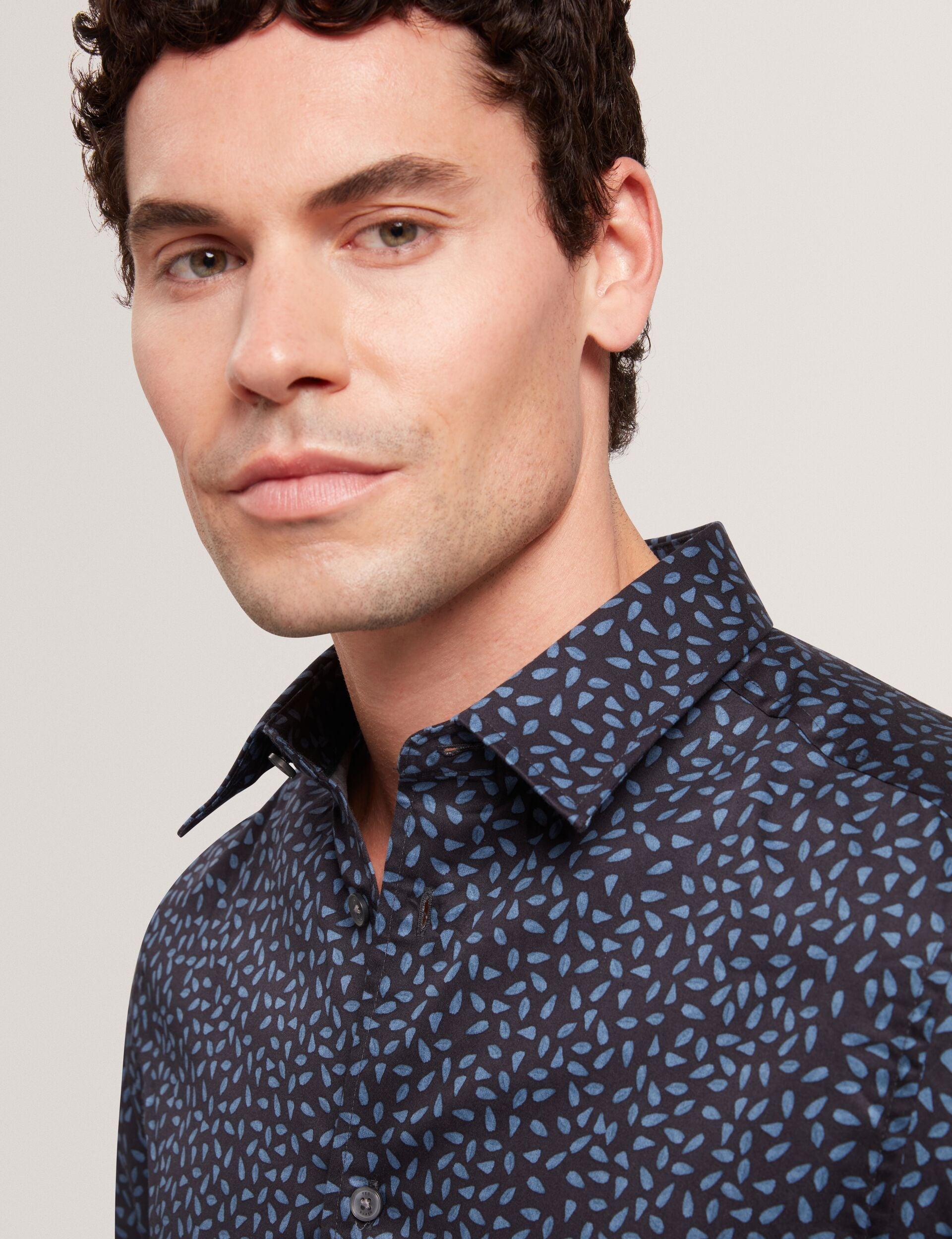 Ted Baker Campden Mini Leaf Print Short Sleeve Cotton Shirt